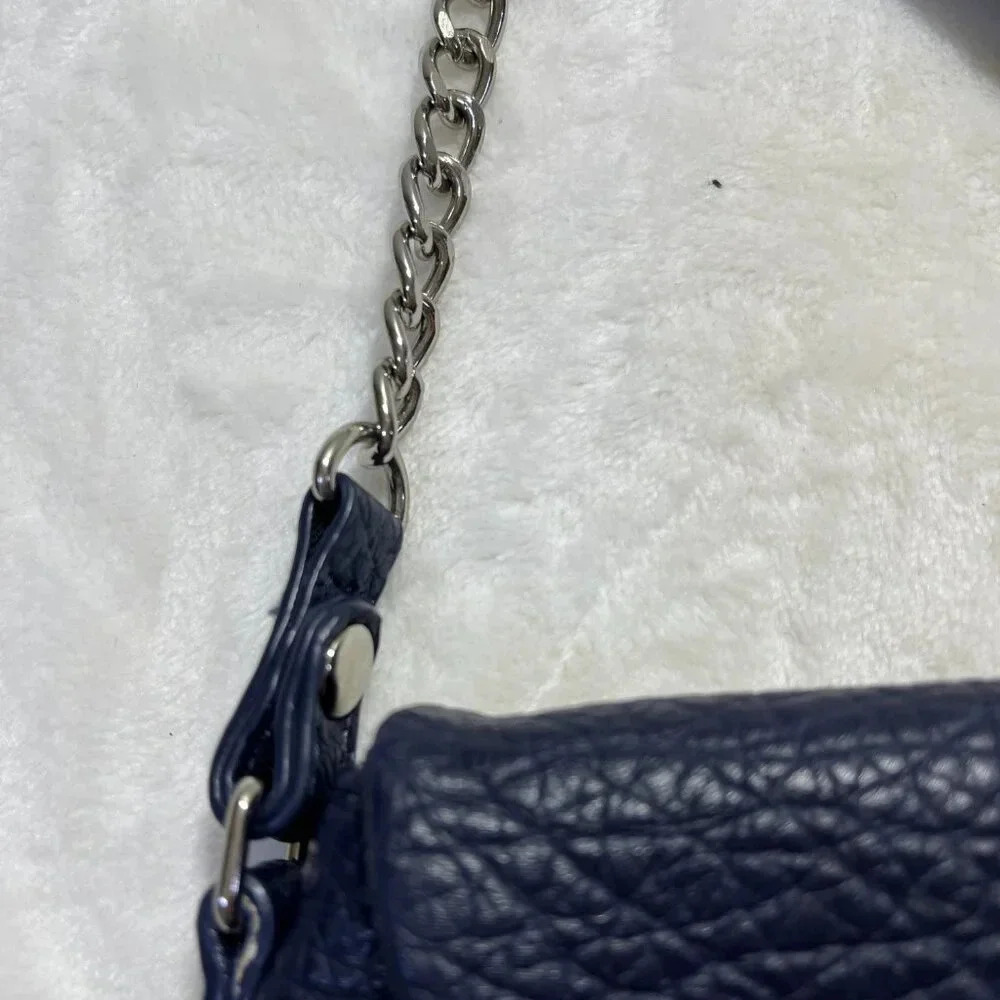 Nine West Navy Mini Crossbody Bag Faux Leather Silver Chain Strap - Picture 5 of 15